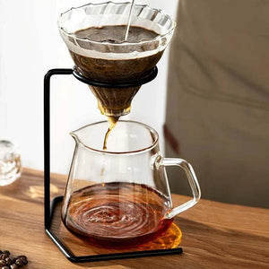 Choxila Metal Stand Set with matte black metal frame and borosilicate glass for stable V60 pour-over coffee brewing