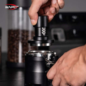 IKAPE Calibrated Impact Espresso Tamper with stainless steel base and anodized aluminum handle for precise espresso tamping