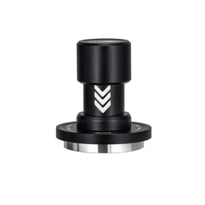 IKAPE calibrated impact espresso tamper with matte black handle and steel base
