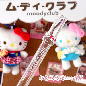 Hello Kitty glass straw with 3D character design for coffee cups