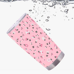 Pink floral insulated stainless steel tumbler fits car cup holders 20OZ