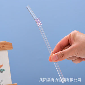Transparent colored bear glass reusable drinking straws with gummy bear charms