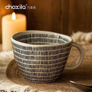 Choxila Hand-Painted Mug with blue and white ceramic design and glossy finish