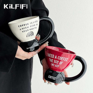 Funny ceramic coffee mug 320ml with large handle and printed humorous quote