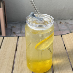 Cup To Machine Iced Coffee Can Glass with spill-proof lid and glass straw, high boron glass design
