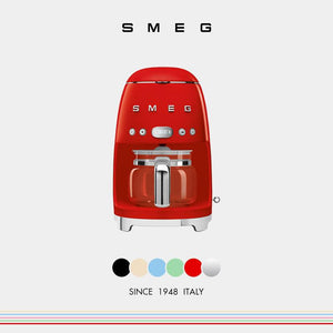 SMEG DCF02 drip coffee maker in Red, 50s style with glass carafe