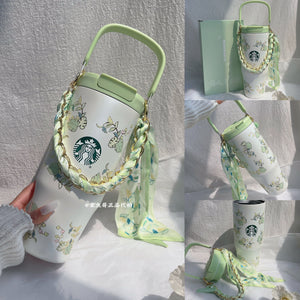 Starbucks Spring Sequence Edition Dragonfly Beaded Insulated Thermal Bottle with intricate dragonfly embroidery and beaded accents