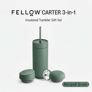 Fellow Carter 3-in-1 Insulated Tumbler Gift Set with three lids and ceramic coating, 16oz capacity