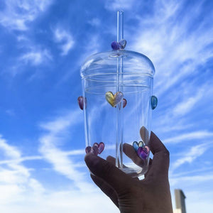 Glass straw cup transparent high temperature resistant juice high borosilicate glass cup with lid simple ins style large capacity water cup