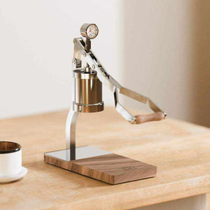Aleman 2s hand press coffee machine semi-automatic espresso with stainless steel and wooden handles on countertop