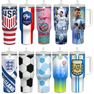 FIFA World Cup 40oz stainless steel tumbler with double-wall insulation and handle for hot and cold drinks Amazon cross-border