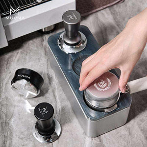 MUVNA Precision 58mm portafilter with natural wood and artisan resin handle for espresso machines