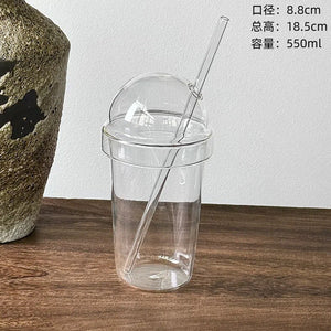 Cup To Machine Dome Lid Iced Coffee Glass Cup with clear glass straw and dome lid