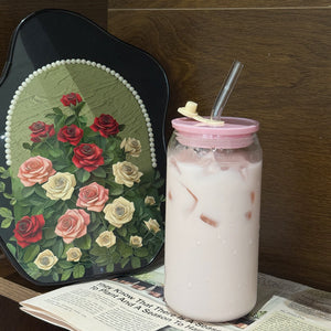 High boron Cup To Machine iced coffee glass with spill-proof lid and glass straw