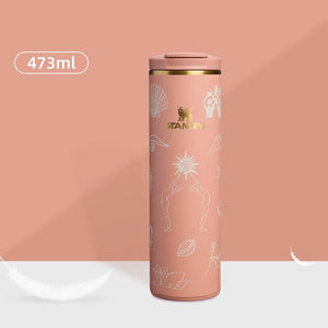 Stanley x NEST limited edition insulated travel bottles with artistic Unity, Geometric Tribal, and Golden Crane designs