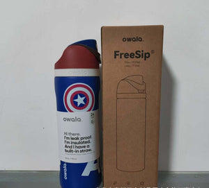 Owala 24oz FreeSip Water Bottle with Marvel superhero designs and protective lid