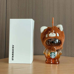 Starbucks bear mug Red Panda Edition with removable plush hoodie and amber tint collectible design
