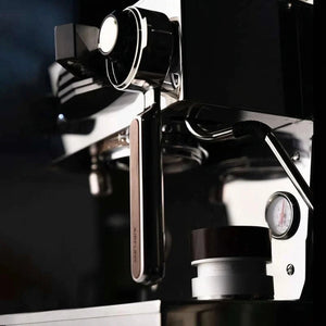 AIRFLOW 58mm bottomless portafilter with wood handle and mirror stainless steel body