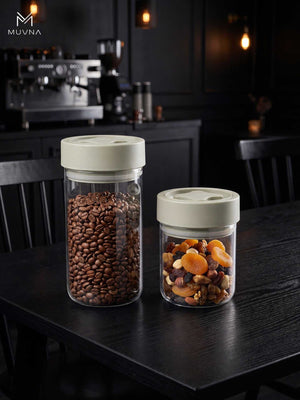 MUVNA airtight glass coffee bean storage jar with twist-seal lid
