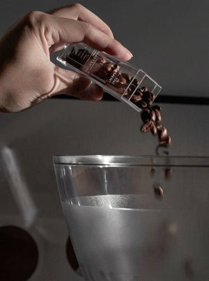 Clear acrylic single dose coffee tubes, front view