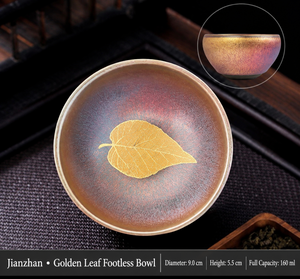 Dimensions photo of the Jianzhan golden leaf footless bowl tea cup