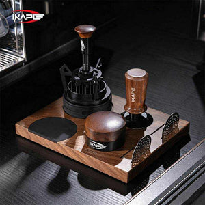 IKAPE professional espresso tamper and distributor set with walnut handles