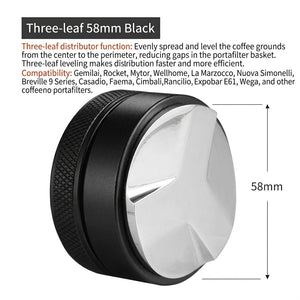 Stainless steel espresso leveler and tamper with three-blade and flat base options