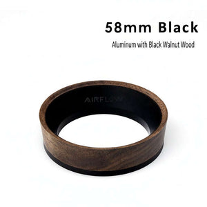 Magnetic espresso dosing funnel with walnut wood on portafilter