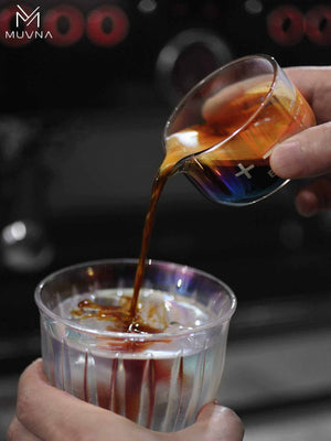 MUVNA glass espresso measuring cup with spout and iridescent finish 100ml