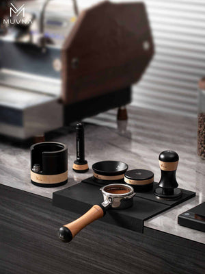 MUVNA V Series 58mm espresso tools set in black, main product photo