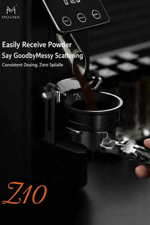 MUVNA Z10 58mm espresso needle distributor tool in midnight black with storage base