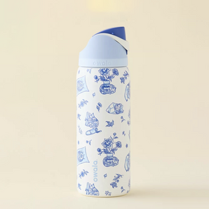 Owala Blue Cat insulated stainless steel water bottle with straw and blue cat design