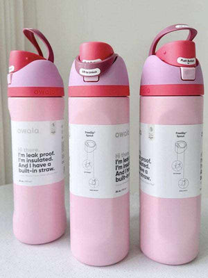 Pink Owala FreeSip insulated stainless steel water bottle with straw and leak-proof lid