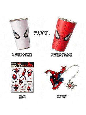 Spider-Man color changing tumbler with lid and straw showing superhero design
