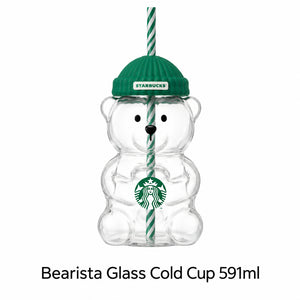 Specifications photo of the Starbucks bear glass cold cup showing its capacity