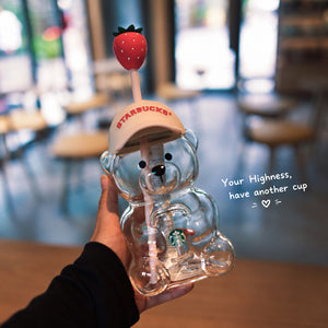 Starbucks bear glass tumbler with straw, cute drinkware