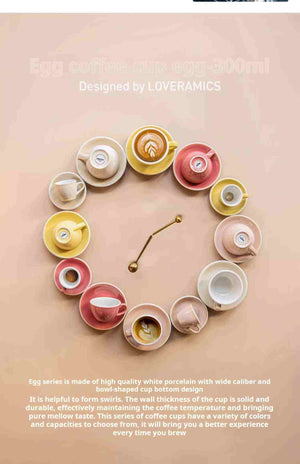 Loveramics Etoile Edition egg-shaped ceramic coffee cup with floral design and matching saucer