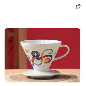 HARIO V60 Lunar New Year ceramic coffee dripper with snake design in Blossom Pink and Imperial White colors