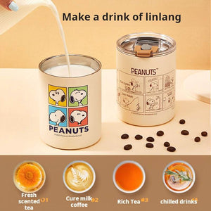 Snoopy Series insulated stainless steel tumbler with metal straw and comic design