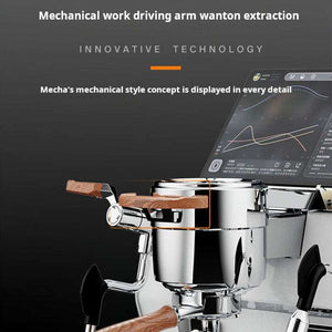 DMECHA F-SAT series commercial espresso machine with triple boilers and IoT smart screens in stainless steel finish