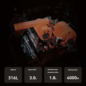 DMECHA F-SAT series commercial espresso machine with triple boiler and IoT smart screens in stainless steel design