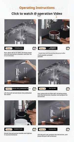 Aleman 2s hand press coffee machine stainless steel with wooden base and lever for semi-automatic espresso brewing