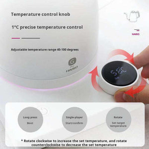 Hario Temperature Control pour-over pot with stainless steel body and smart thermostat digital base