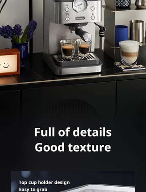 delonghi EM450 silver semi-automatic coffee machine with milk frother and 15 bar pump for home and office use