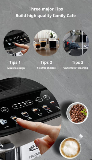 Delonghi Magnifica S fully automatic Italian coffee machine with built-in grinder and sleek design