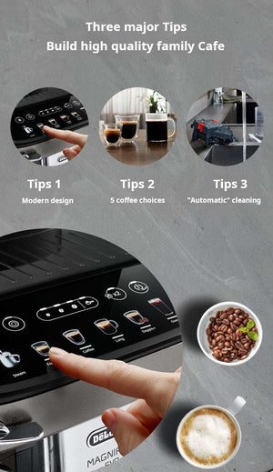 Delonghi Magnifica S fully automatic Italian coffee machine with built-in grinder and sleek design