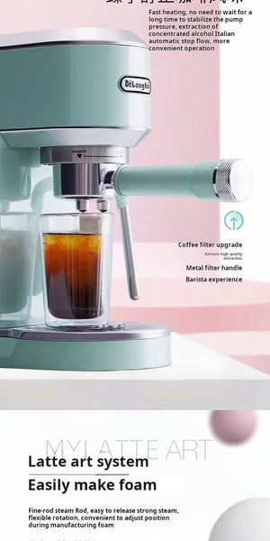 delonghi EC890 stainless steel semi-automatic home coffee machine brewing espresso and cold brew