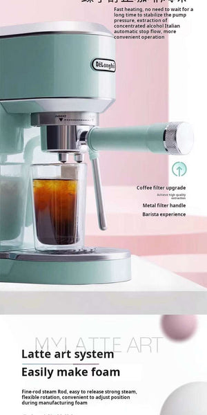 delonghi EC890 stainless steel semi-automatic home coffee machine brewing espresso and cold brew