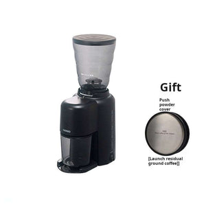 HARIO Japan Compact Electric Coffee Grinder EVC-8B with 39 grind settings and stainless steel conical burrs on a kitchen counter
