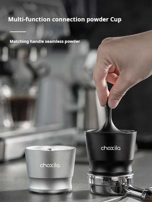 Choxila Precision Dosing Cup in matte black with ergonomic handle for uniform coffee powder distribution